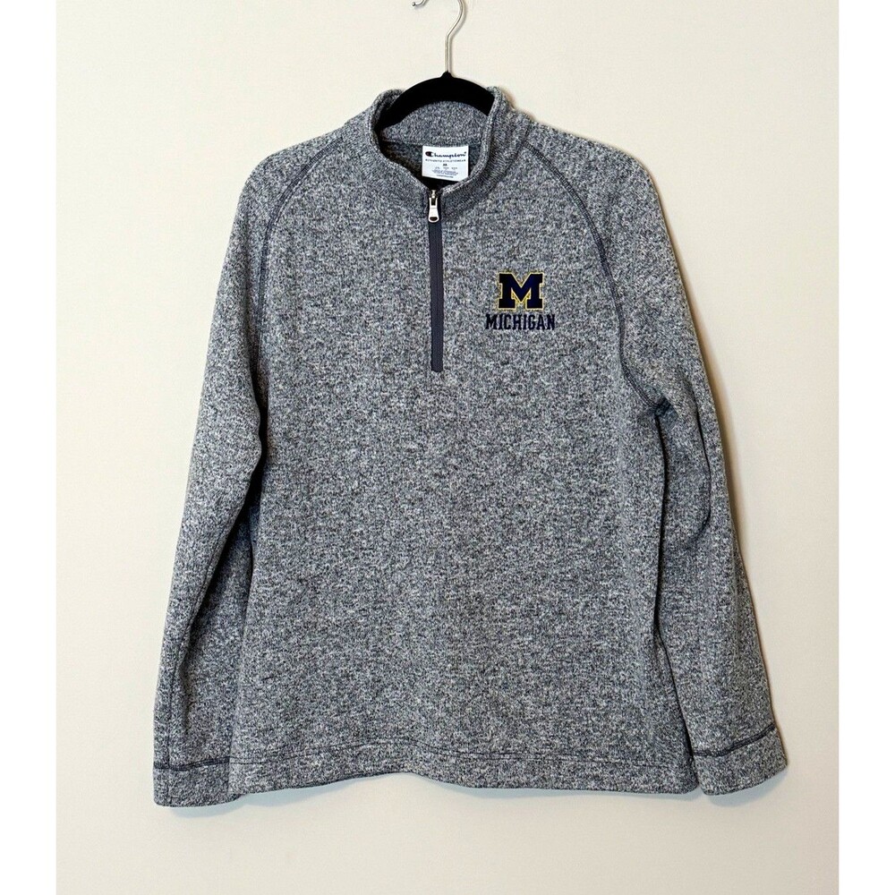 Champion Michigan Wolverines Quarter Zip Pullover Mens Medium Gray Sweater Knit